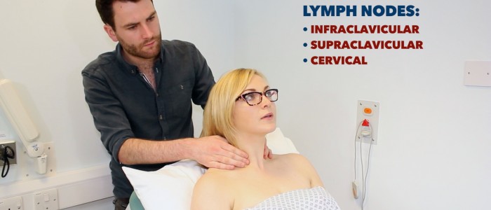 Palpate cervical lymph nodes