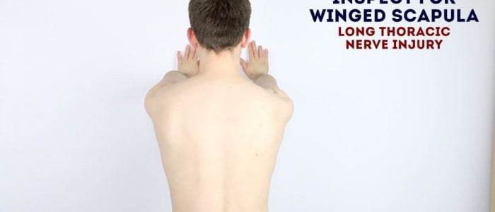 Inspect for winging of the scapula