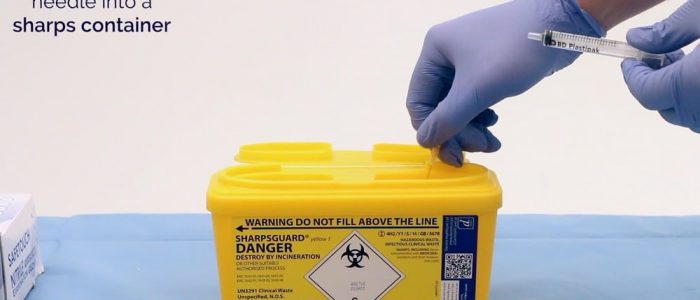 Dispose of the needle into a sharps bin