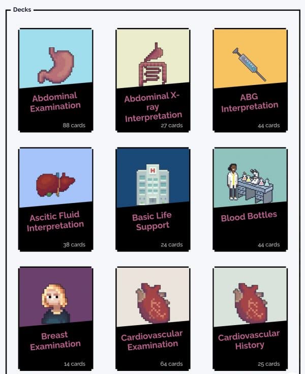Medical flashcard decks