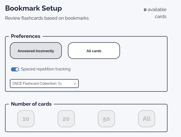 Review OSCE flashcards based on bookmarks