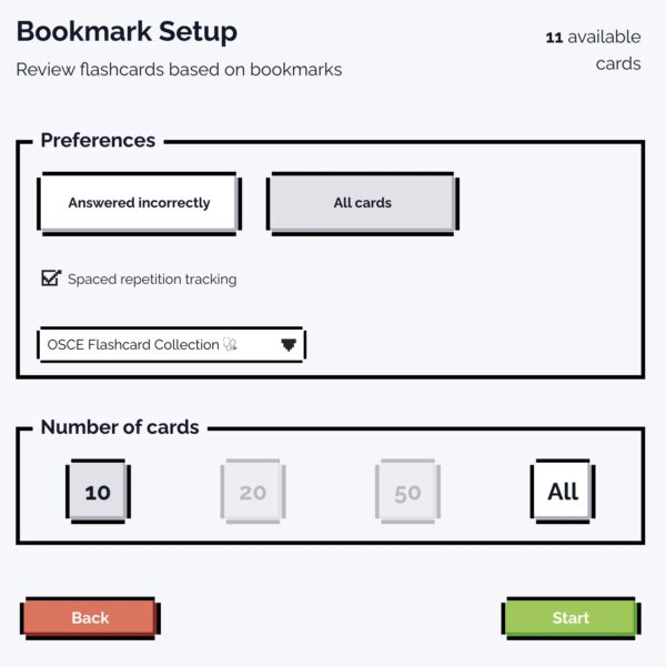 Review flashcards based on bookmarks
