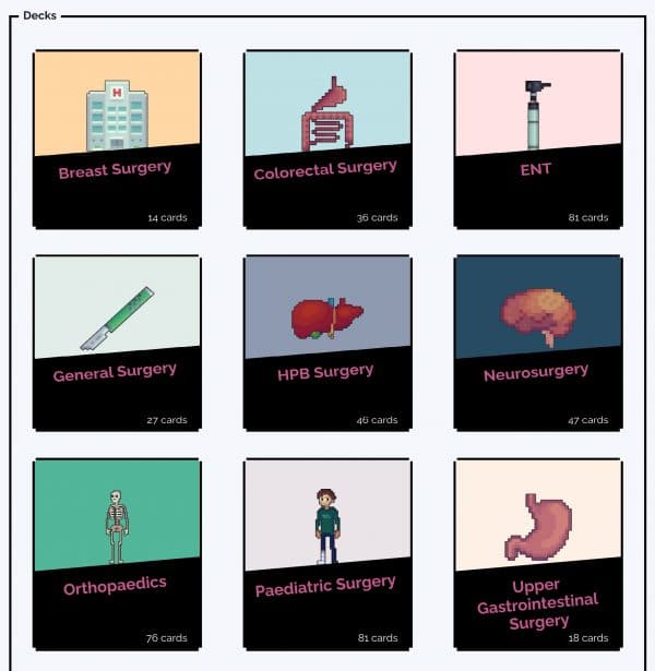 Surgical flashcard deck examples