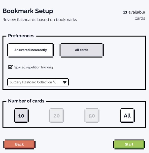 Example of bookmark-based flashcard setup