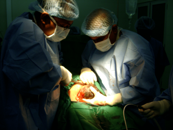 A caesarean section being performed