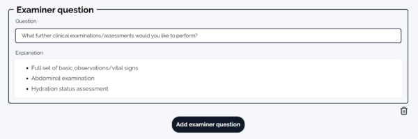 An image showing how to add an examiner question using our OSCE station creator tool