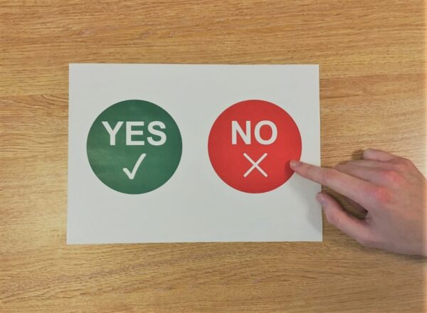 Aphasia communication board for indicating ‘yes’ and ‘no’