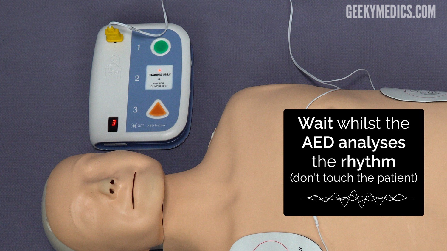 Pause chest compressions whilst the AED analyses the patient's heart rhythm