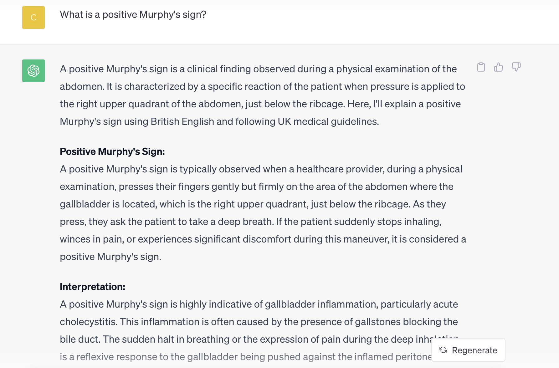 Using ChatGPT to explain the relevance of a clinical sign (Murphy's sign)