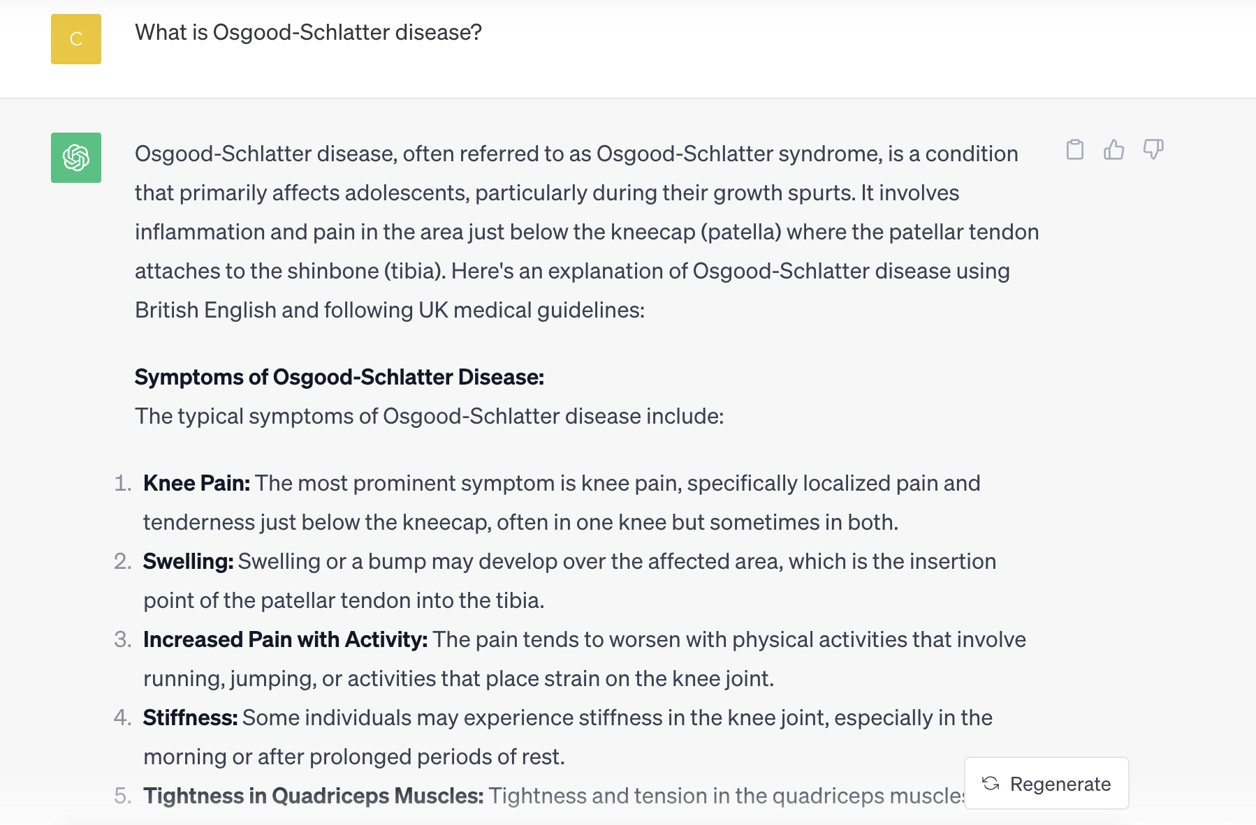 Using ChatGPT to generate an overview of a medical condition