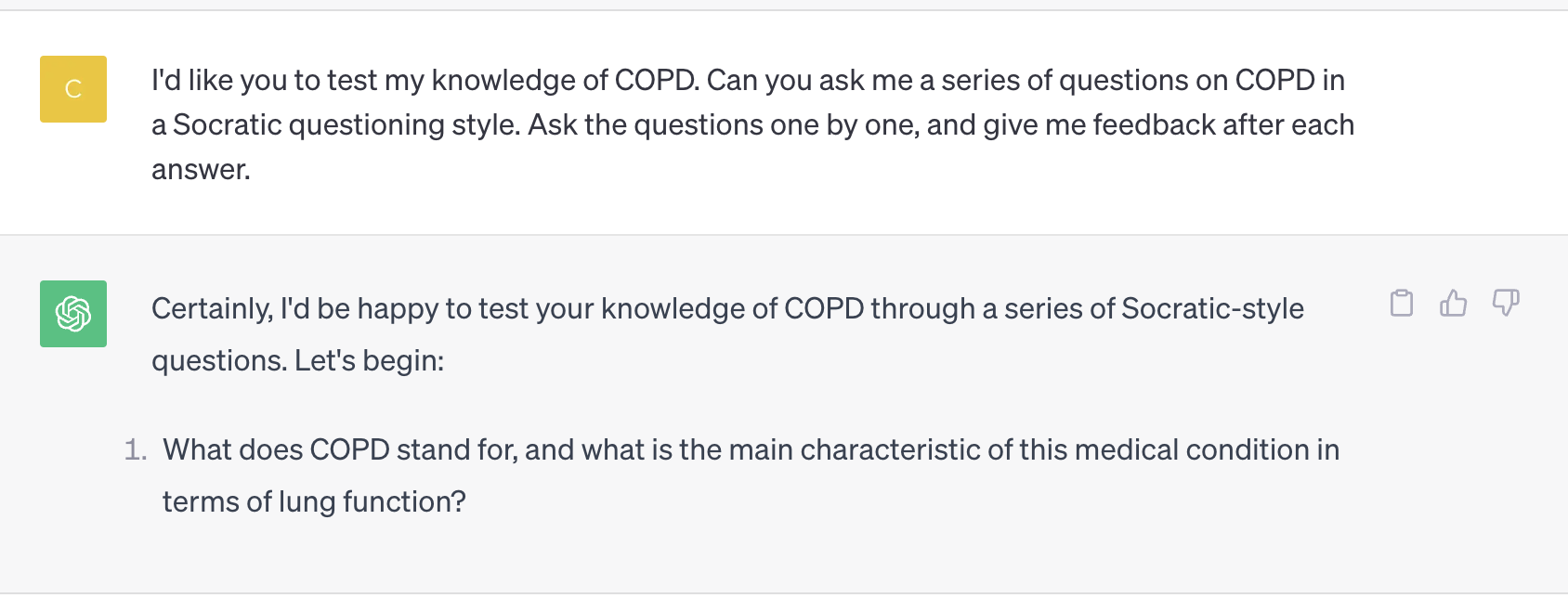 Using ChatGPT to test knowledge of COPD