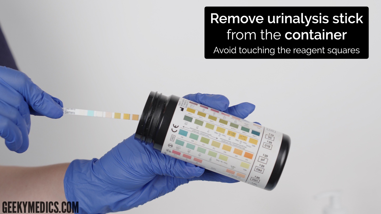 Urinalysis - Remove the testing strip from the container