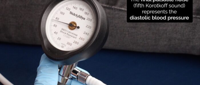 Lying and standing blood pressure: The final pulsatile noise you hear is known as the fifth Korotkoff sound and represents the patient’s diastolic blood pressure
