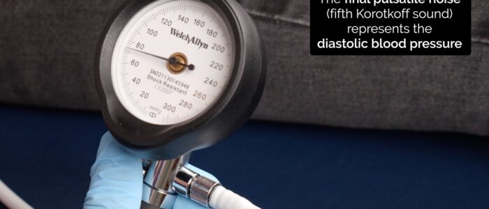 Blood pressure measurement - The final pulsatile noise you hear is known as the fifth Korotkoff sound and represents the patient’s diastolic blood pressure